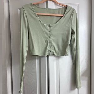 Green Long Sleeve Crop Top